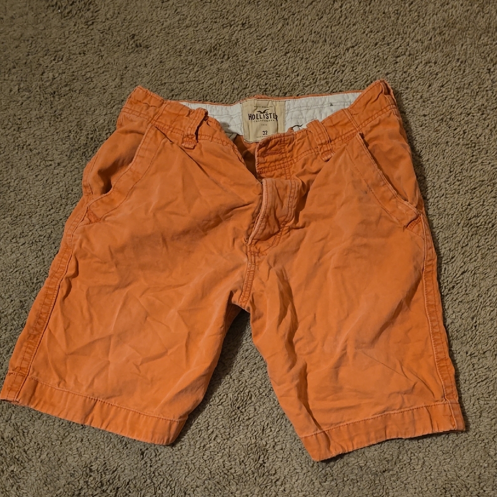 Hollister Men's Vibrant Orange Flat Front Shorts